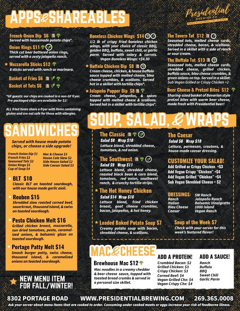 Apps, sandwiches, salads, wraps, and mac on the menu
