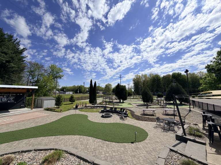 Mini golf and the beer garden behind the taproom